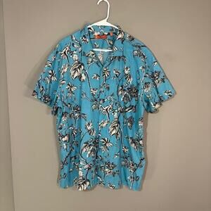 Tori Richard Shirt Mens 2XL Blue Monkey Floral Short Sleeve Button Up Hawaiian